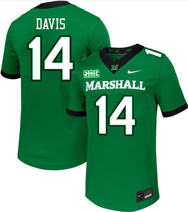 Marshall Thundering Herd #14 Philipp Davis College Football Jerseys Stitched-Green Marshall Thundering Herd #14 Philipp Davis College Football Jerseys Stitched-Green